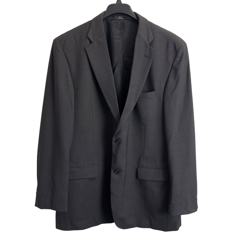 Haggar Black Label Mens 46L Blazer Charcoal Gray Worsted Wool Blend Suit Jacket‎